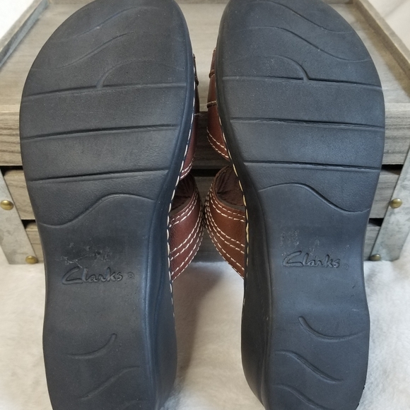 Clarks Bendables Brown Leather 8.5 Open Toe Comfort Slide Wedge Sandals - Picture 12 of 12